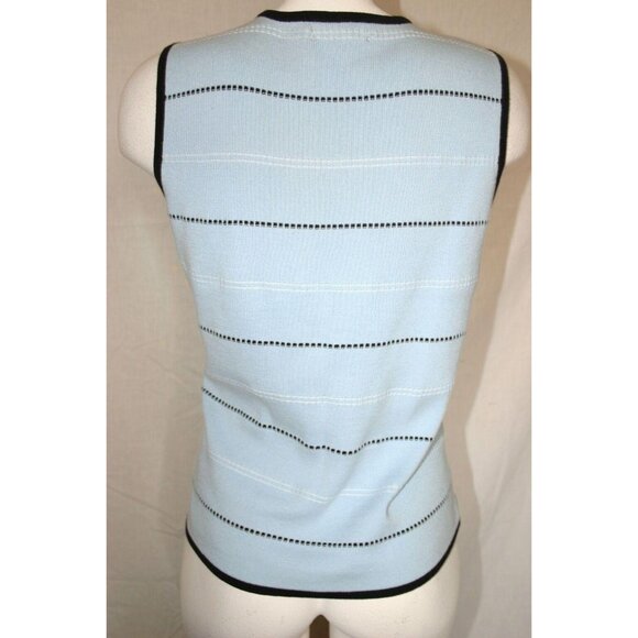 Carole Little Womens Sleeveless Light Blue Striped Knit Sweater Top Size Medium - Picture 2 of 5